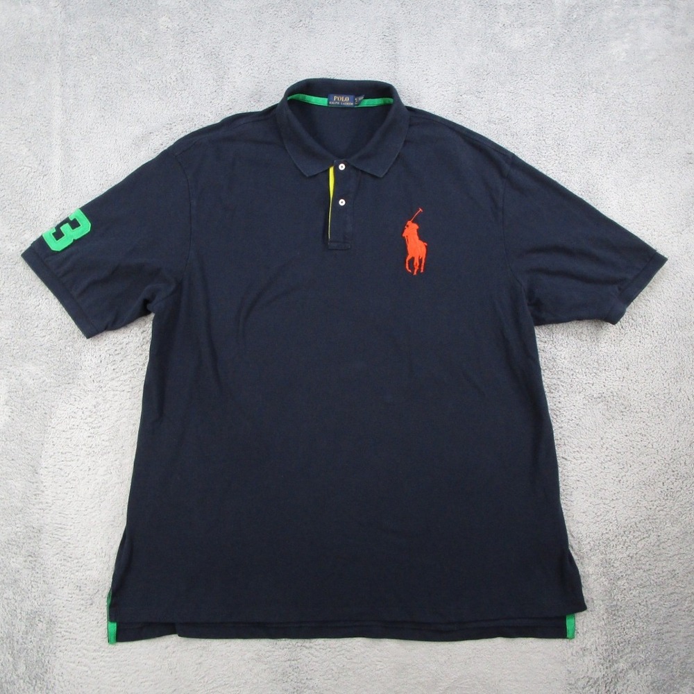 Polo Ralph Lauren Mens 4XLT Navy Blue Big Pony Orange Logo Polo Shirt 4TGL